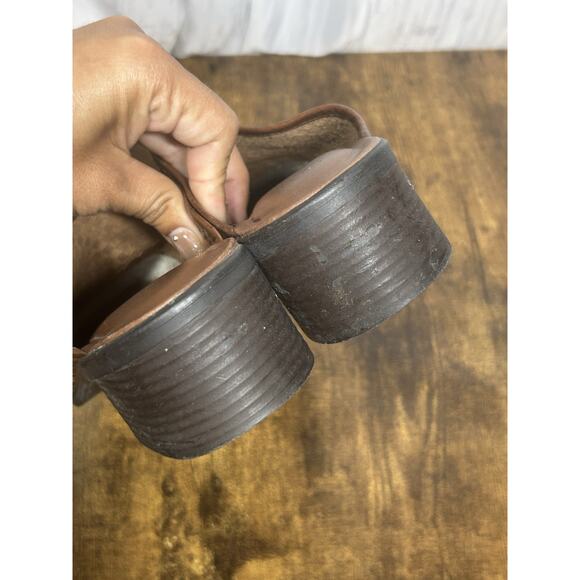 VTG 90s Y2K Faded Glory Women’s 8 Brown Woven Leather Heeled Mules Boho Retro - Picture 6 of 13